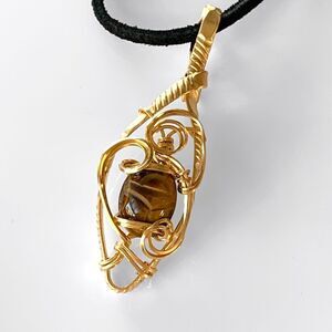 Wire Wrapped Scarab Bead Pendant Necklace